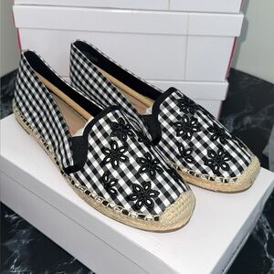 Isaac Mizrahi Live! Gingham Espadrilles Eyelet Embroidery Black Shoes AUTHENTIC